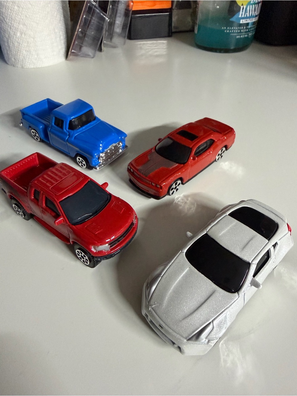 PLASTIC Kids Toy Car Set - Red, Blue, Silver